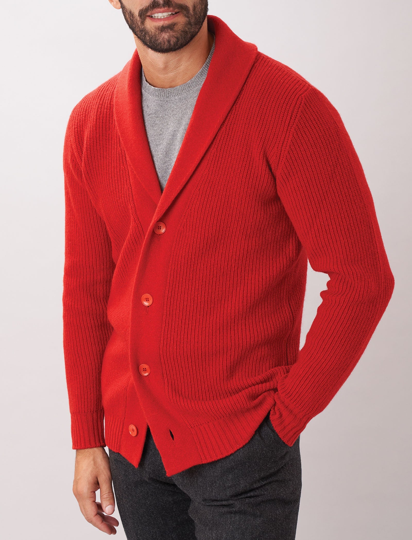 Men's Red Ribbed Shawl Neck Wool ...